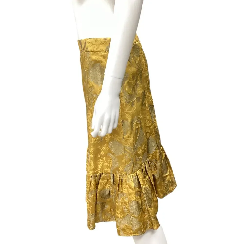 Elevenses Anthropologie Skirt Women’s Size M Silk Blend Jacquard Golden Yellow